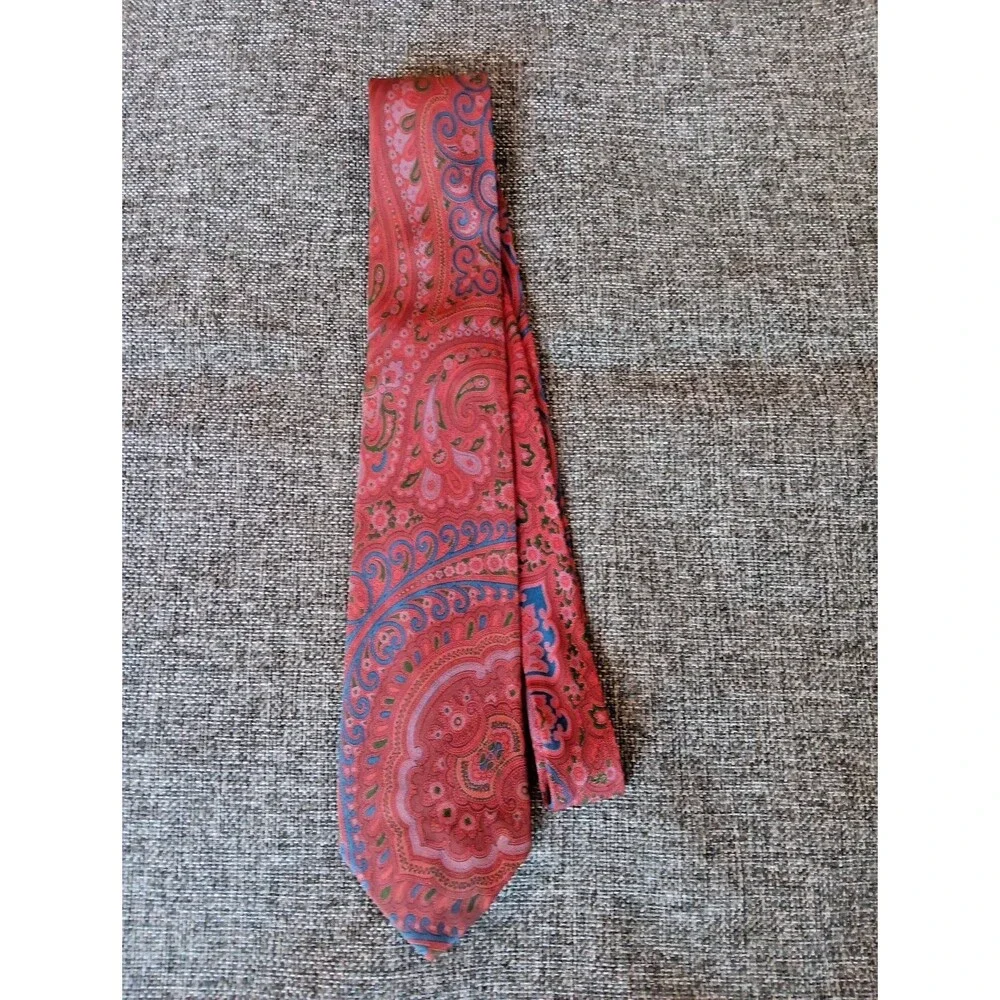 Tie 70s 80s 90s Y2K Mens Silk Red Blue Green Paisley 3.5 Wide 57 Long